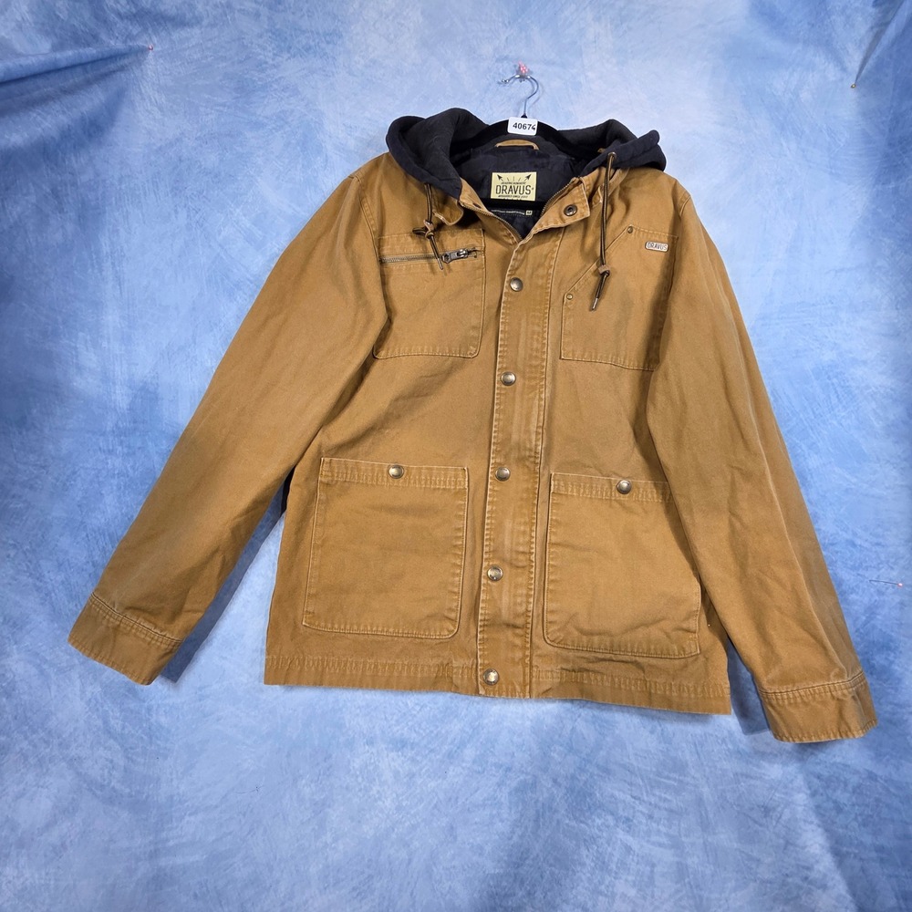 Dravus Heading Nowhere Mens Brown Canvas Hooded Field Jacket Size Medium